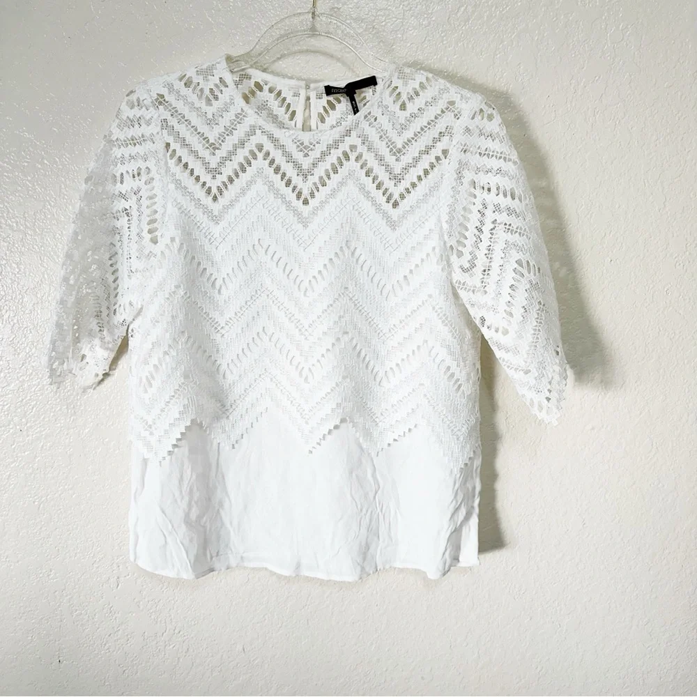 Maje Elegant White Lace Top size 2 M - Picture 3 of 10